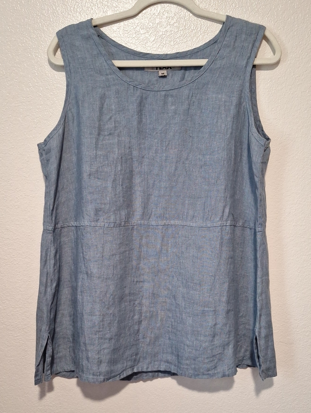 Flax Light Blue Linen Tank with Side Slits, Medium